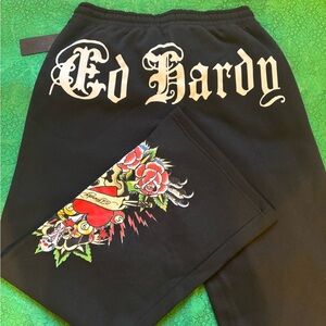 Ed Hardy Black Pants with Colorful Tattoo Art